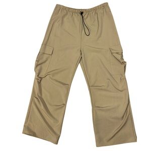 Wide leg khaki cargo pants with cord drawstring NWT